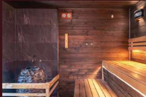 Wooden sauna and glass steam room in a premium spa