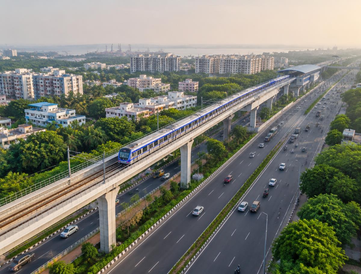 Illustrative view of a city transport corridor